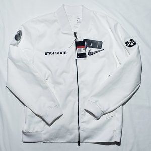 NIKE UTAH STATE AGGIES BOMBER JACKET WHITE BLACK LARGE NEW